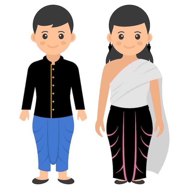 Vector bangladesh, pareja, posición, juntos, concepto, hombre, llevando, camisa amarilla, con, azul, dhoti, y, dama, desgaste