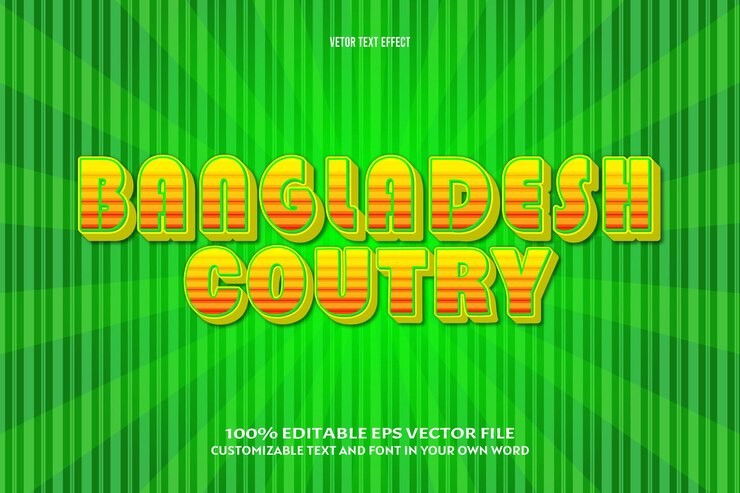 Vector bangladesh victoria efecto de texto editable 3 dimensiones estilo cómic en relieve