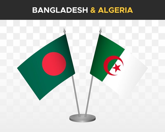 Bangladesh vs argelia escritorio banderas maqueta aislado 3d vector ilustración mesa banderas