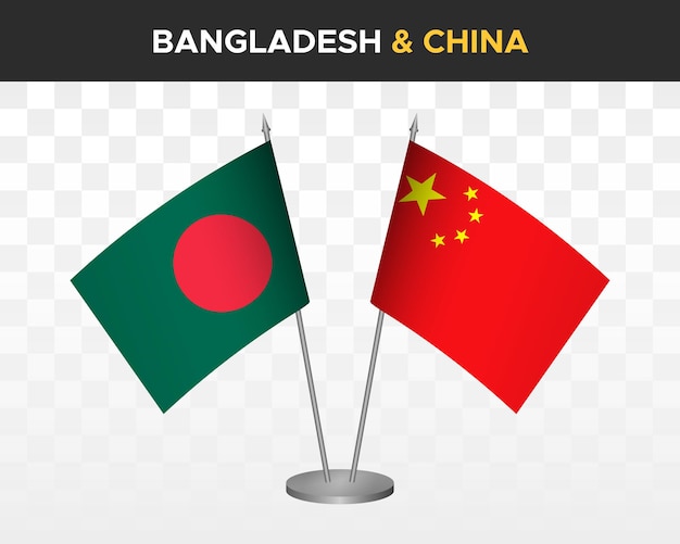 Bangladesh vs china prc escritorio banderas maqueta aislado 3d vector ilustración mesa banderas