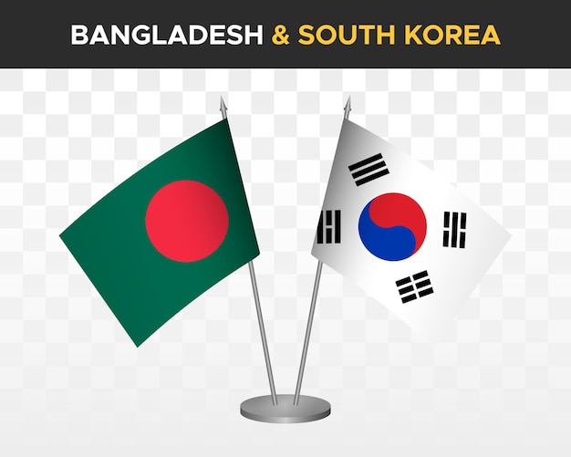 Bangladesh vs corea del sur escritorio banderas maqueta aislado 3d vector ilustración mesa banderas