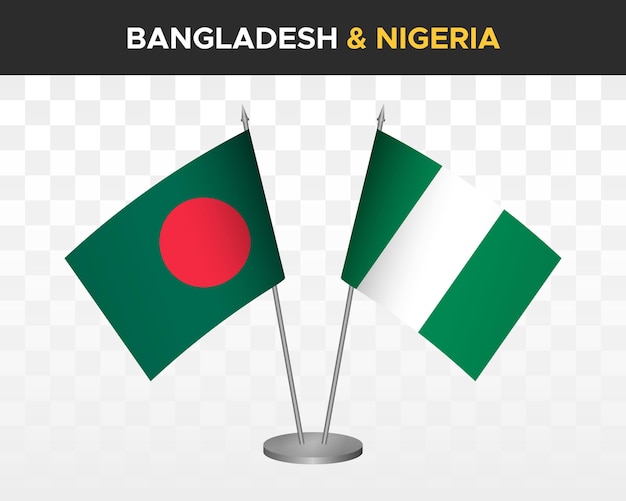 Bangladesh vs nigeria escritorio banderas maqueta aislado 3d vector ilustración mesa banderas