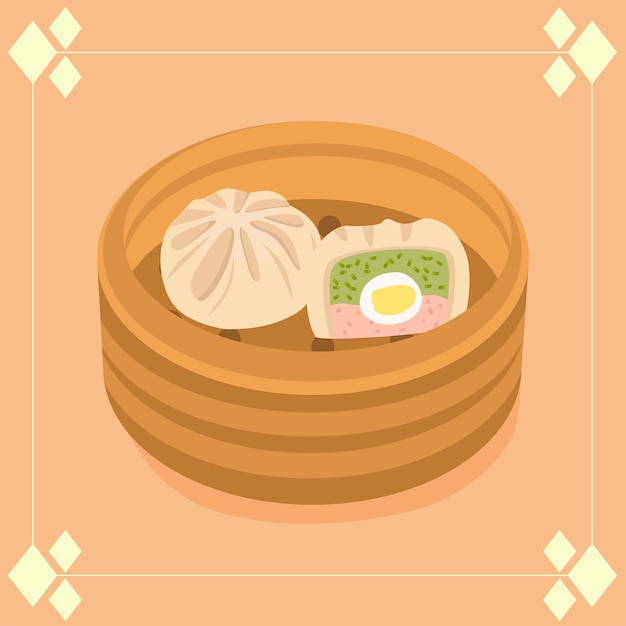 Banh Bao albóndigas rellenas vietnamitas comida asiática en vector