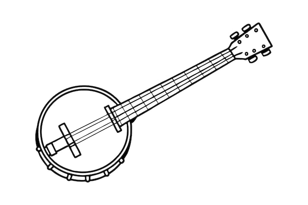 Banjo silueta vectorial minimalista amplificador negro instrumento de cuerda blanco contorno amplificador popular diseño musical