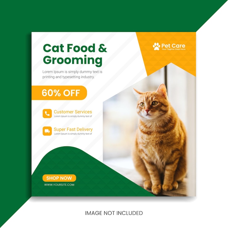 Banne de redes sociales para mascotas o publicación de Instagram de tienda de mascotas o plantilla de volante cuadrado de banner de Facebook