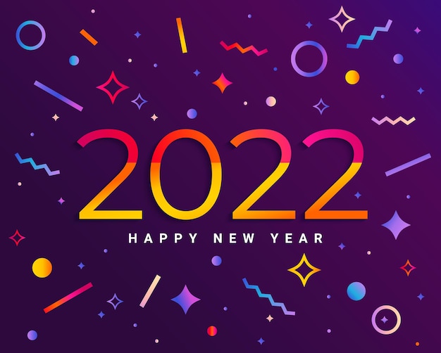 Banner para 2022 insta colores año nuevo. Tarjeta de diseño moderno, cartel con formas geométricas y deseando felices fiestas. Ideal para folletos, saludos, invitaciones. Felicidades. Plantilla para aplicación. Vector