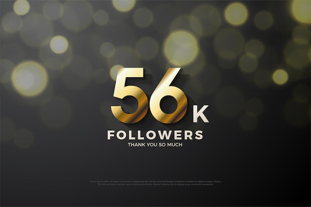 Vector banner de 56k seguidores con números dorados 2d muy elegantes