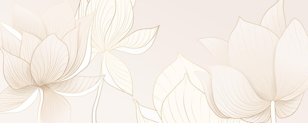Banner abstracto con flores de loto dorado para envases, redes sociales y textiles