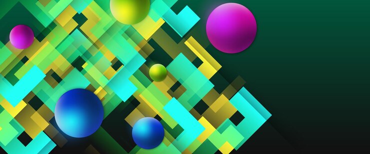 Vector banner abstracto de gradiente vectorial azul-verde y amarillo con elementos de formas geométricas para presentación de fondo fondo papel tapiz banner folleto web diseño y portada