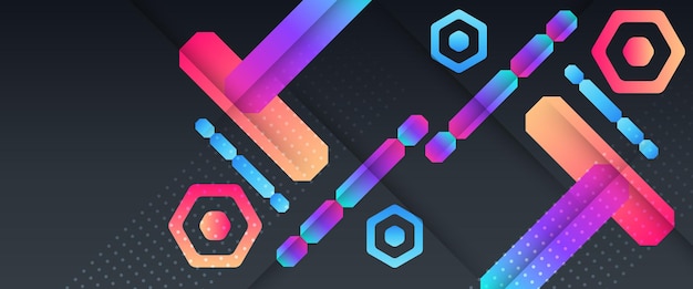 Banner abstracto de gradiente vectorial colorido con elementos de formas Para presentación de fondo fondo papel tapiz banner folleto web diseño y portada