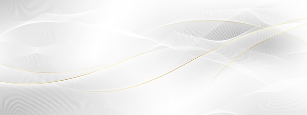 Banner abstracto gris y dorado con ondas dinámicas.