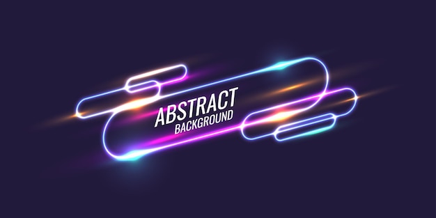 Banner abstracto con línea de neón sobre un fondo oscuro. Ilustración vectorial.
