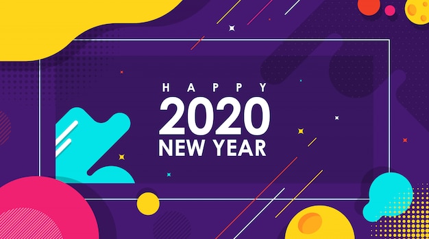 Banner abstracto moderno de feliz año nuevo 2020 con Vector plano