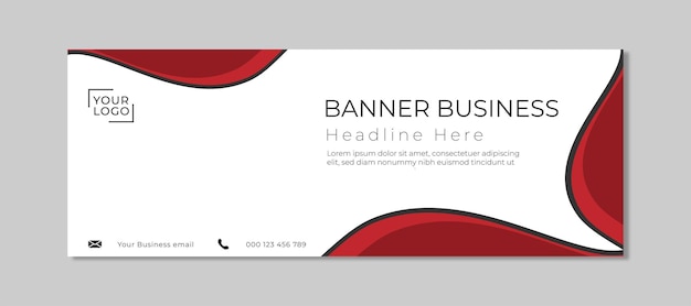 Banner abstracto onda roja y diseño de vector de línea negra
