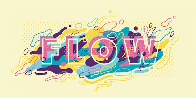 Banner abstracto con tipografía y formas fluidas de colores.