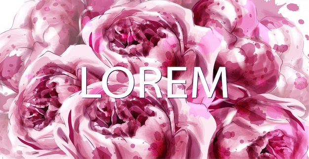 Banner de acuarela de peonía rosa flores