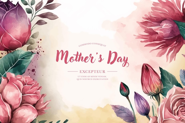 Banner de acuarela vectorial con hermosas flores enmarcadas para el día de la madre Feliz dia de la madre