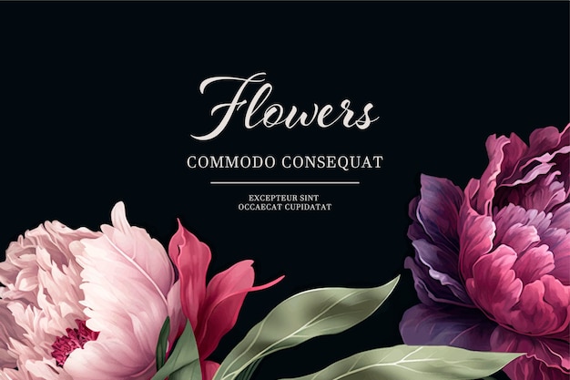 Banner de acuarela vectorial con hermosas flores de peonías enmarcadas para vacaciones de primavera o verano