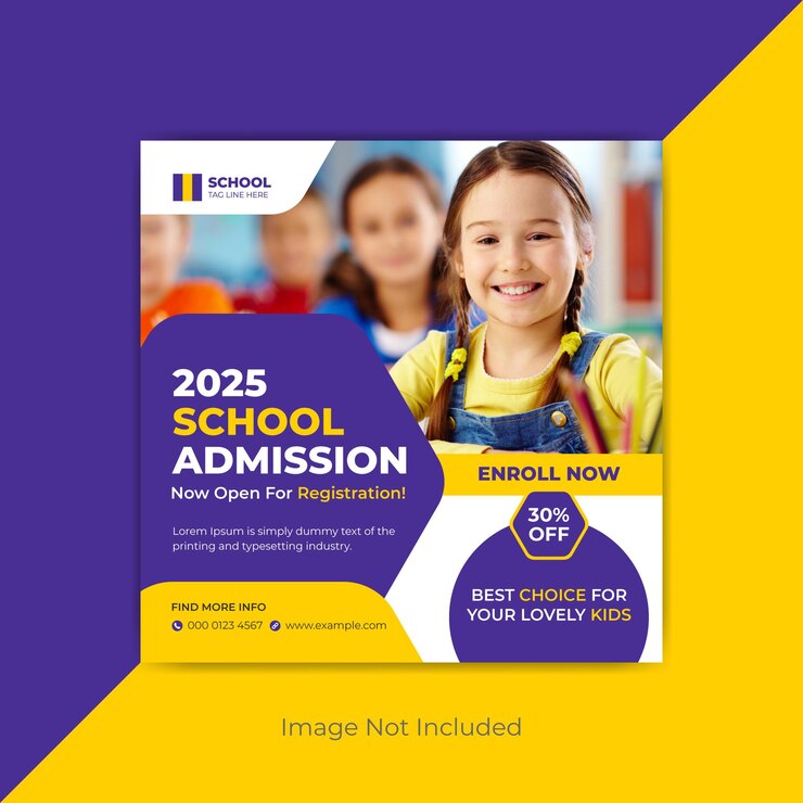Banner de admisión a la escuela y publicación en redes sociales