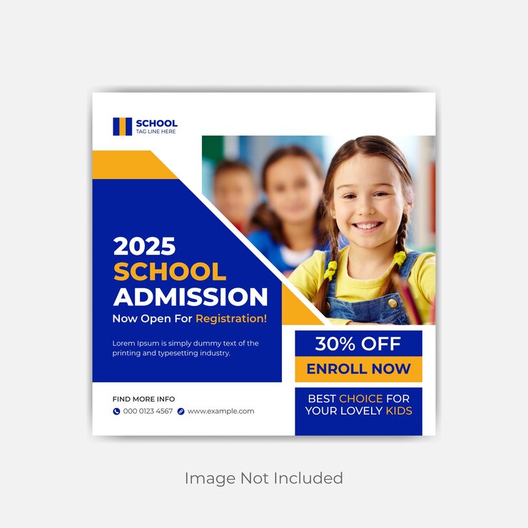 Banner de admisión a la escuela y publicación en redes sociales