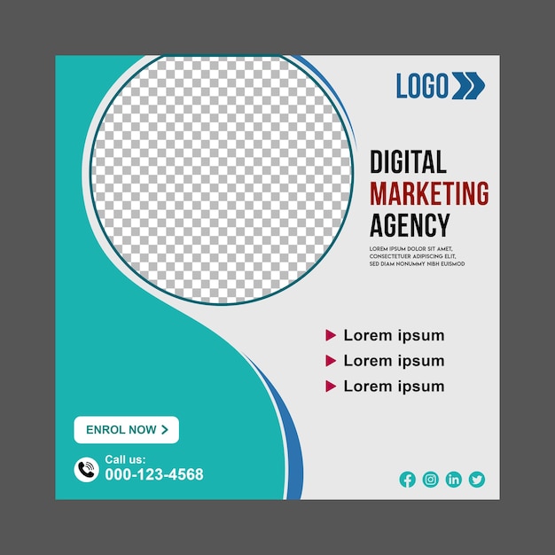 Banner de agencia de marketing creativo vectorial para publicaciones de redes sociales, marketing en línea y anuncios en Internet
