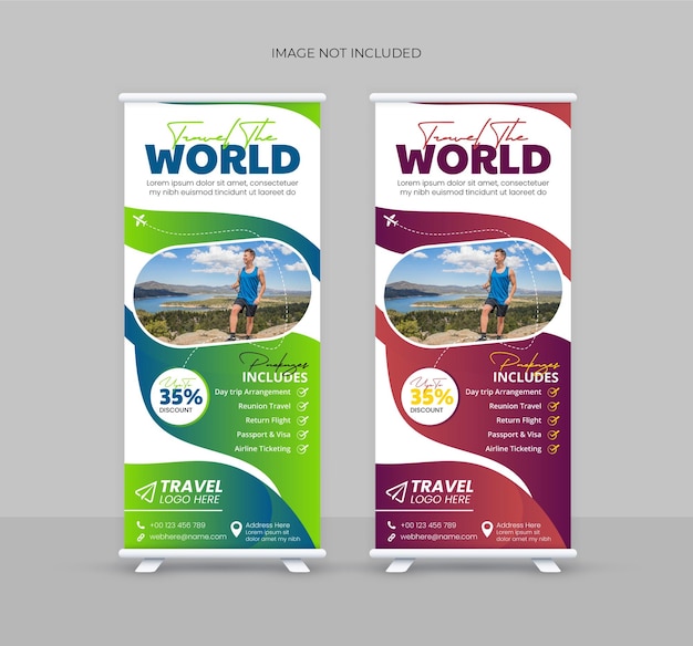 Banner de agencia de viajes y viaje de negocios x paquetes de viajes de banner plantilla de diseño de standee