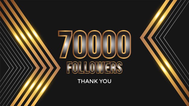 Vector banner de agradecimiento por los amigos y seguidores sociales de 70k. gracias 70000 seguidores