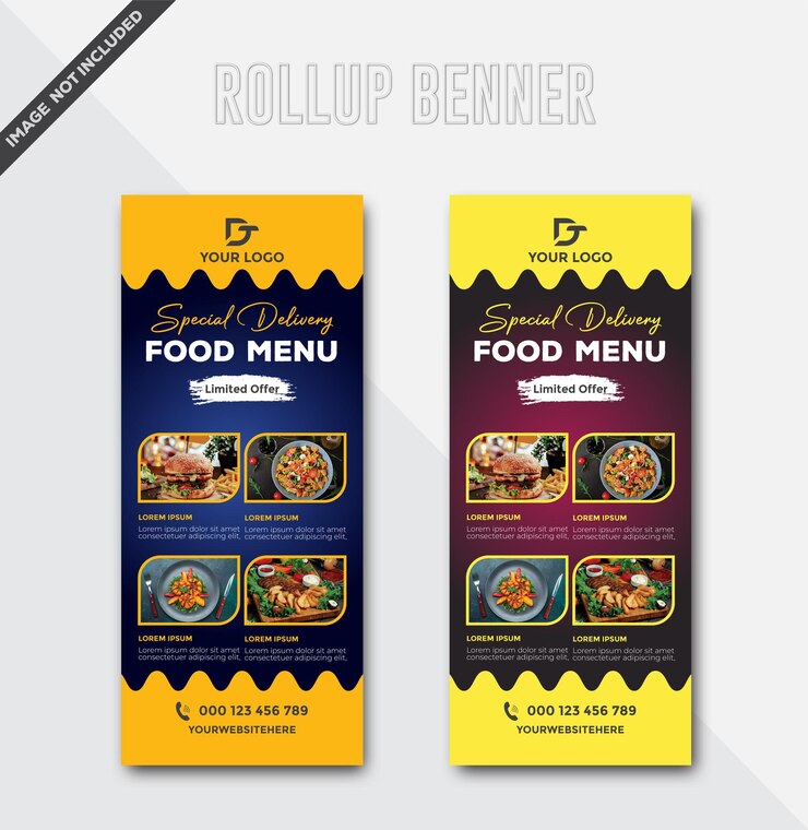 Vector banner de alimentos con descuento horizontal vectorial para un restaurante