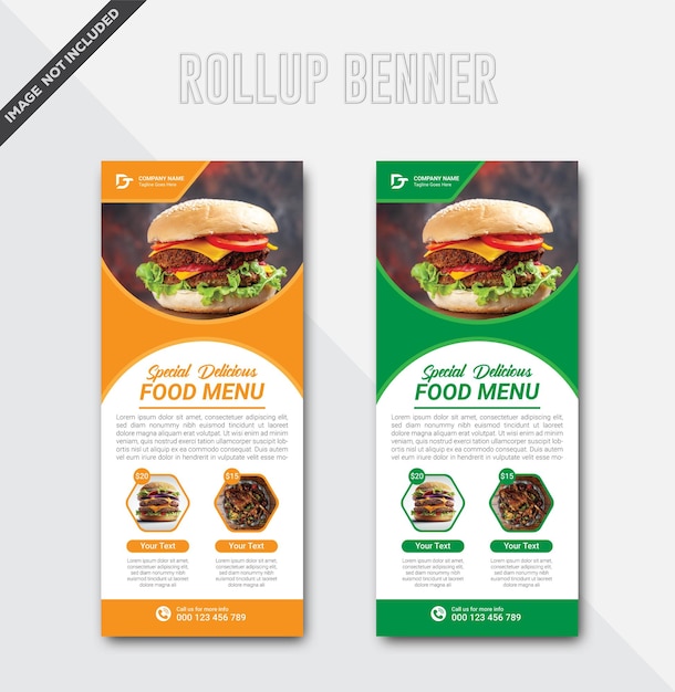 Banner de alimentos con descuento horizontal vectorial para un restaurante