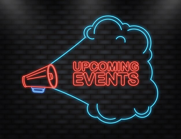 Banner amarillo megáfono con signo de próximos eventos Ilustración vectorial