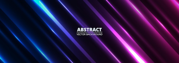 Banner ancho moderno abstracto azul oscuro y púrpura vectorial con fondo de líneas diagonales brillantes violeta y azul claro