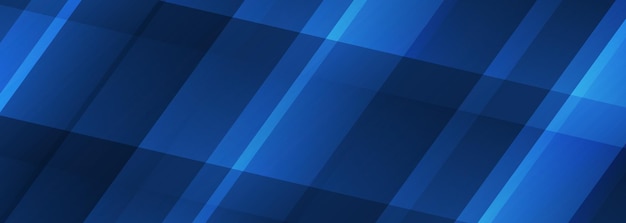 Banner ancho moderno abstracto azul oscuro vectorial con fondo de líneas diagonales brillantes azul claro