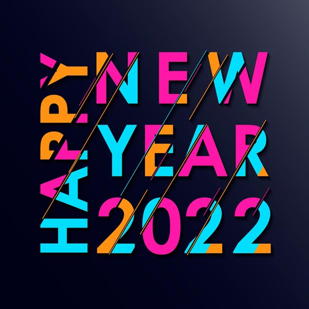 Banner de año nuevo 2022 Números de corte de papel con formas onduladas de colores brillantes 3d Diseño de portada mínima