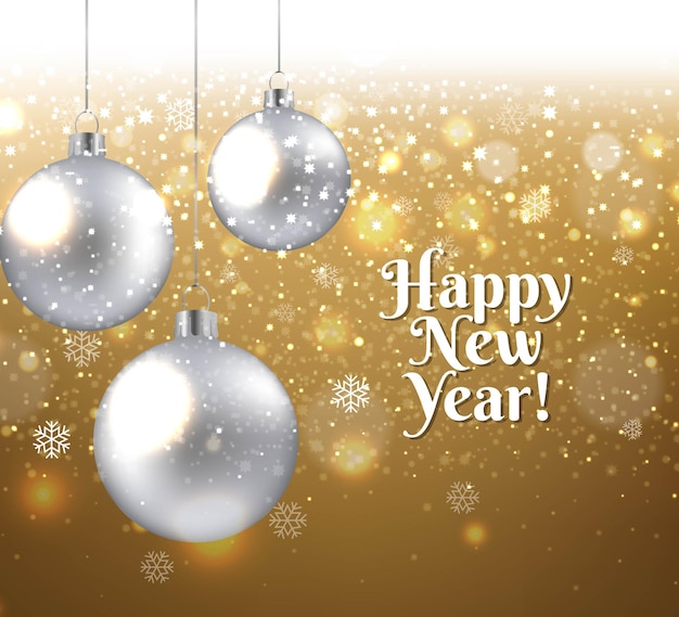 Banner de año nuevo con bolas de Navidad