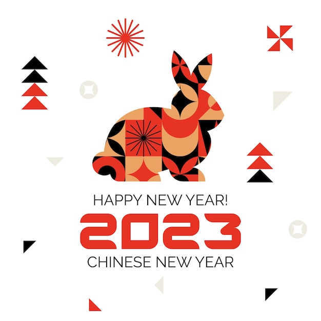 Banner con Año Nuevo Chino 2023. El año del conejo. Zodíaco asiático. cartel blanco
