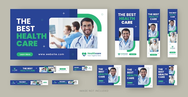 Banner de anuncios médicos de Google Diseño de plantillas Conjunto de banners web para campañas médicas Vector