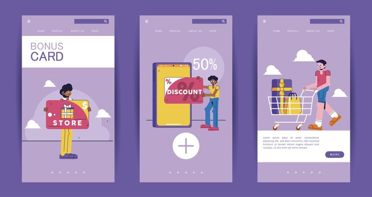 Vector banner de aplicación de elementos de diseño de interfaz de ilustración de compras