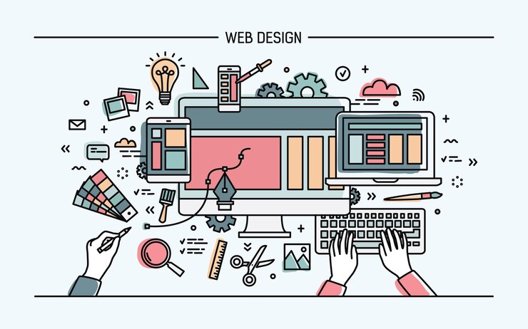 Vector banner de arte de línea de diseño web