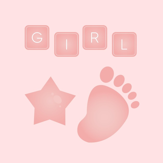 Banner de baby shower con estrella de pie y texto Chica sobre fondo rosa Es una chica