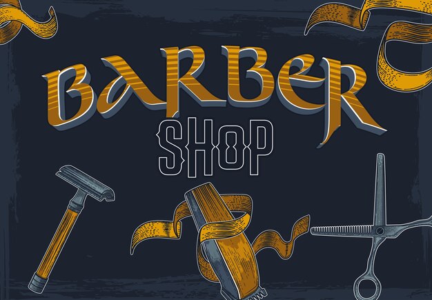 Vector banner de barbería dibujado a mano.