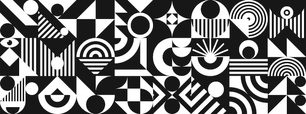 Banner Bauhaus estilo geométrico mínimo de los años 20 con figuras geométricas y formas círculo triángulo cuadrado Psicología humana e ilustración del concepto de salud mental Vector 10 eps