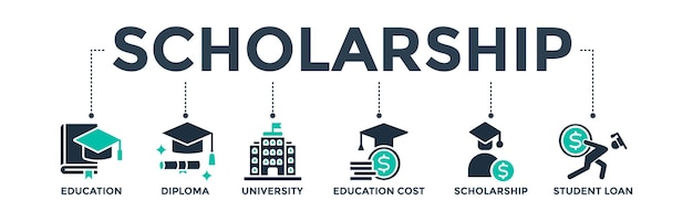 Banner de becas concepto de ilustración de icono web para la educación