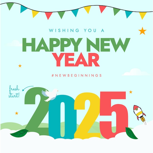 Banner de bienvenida a la celebración de 2025 con números coloridos 2 0 2 5 Banner de Año Nuevo