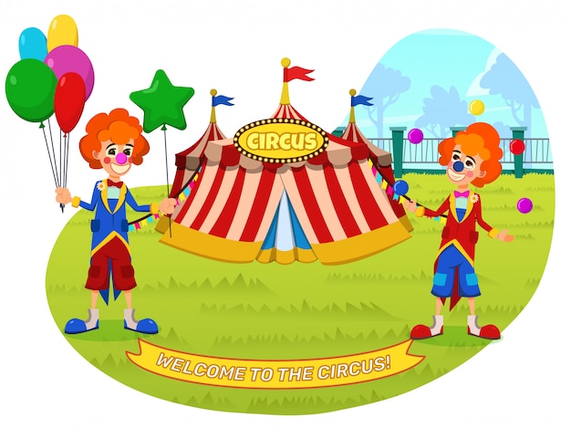 Banner bienvenido a la caricatura de letras de circo.