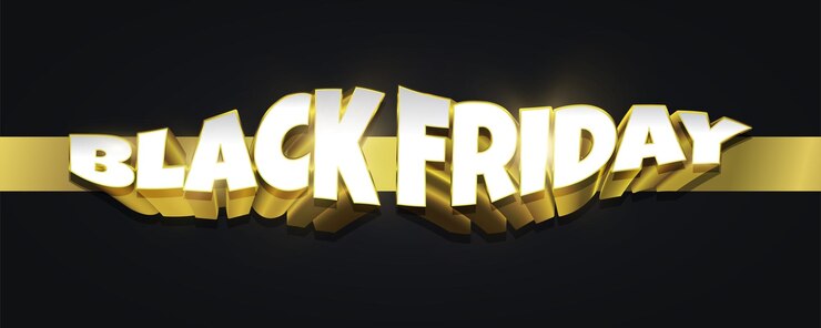 Vector banner de black friday con texto 3d en blanco y dorado sobre fondo negro diseño de banner de publicidad y promoción del logotipo de black friday para la campaña de black friday
