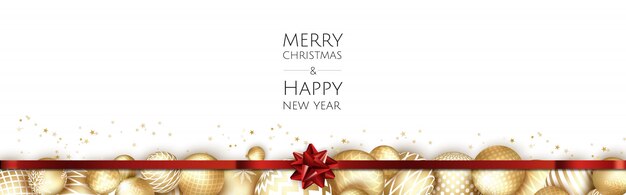 Banner con bolas de Navidad doradas