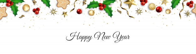 Banner con bolas navideñas y estrellas