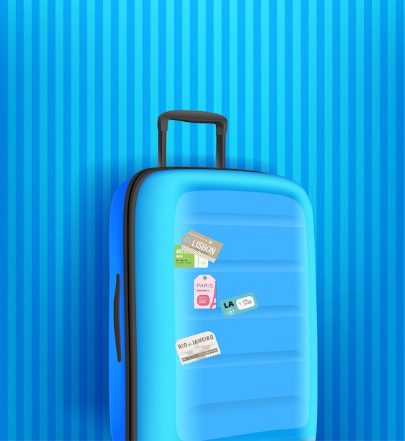 Vector banner de bolso de viaje azul vertical