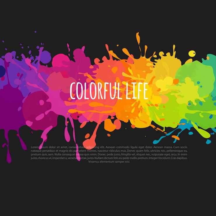 Vector banner brillante y colorido con manchas de pintura y salpicaduras sobre un fondo abstracto de vector de fondo negro