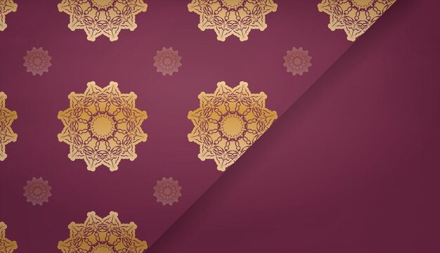 Banner burdeos con patrón dorado indio para diseño de logotipo